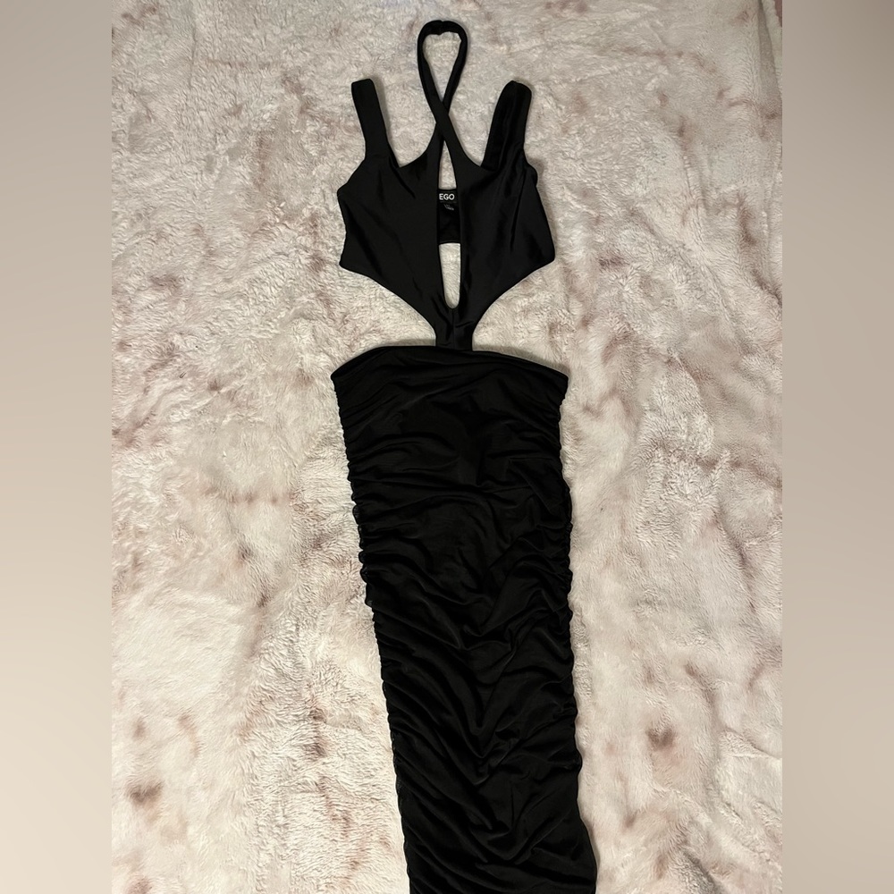 Black suit with sheer skirt attached